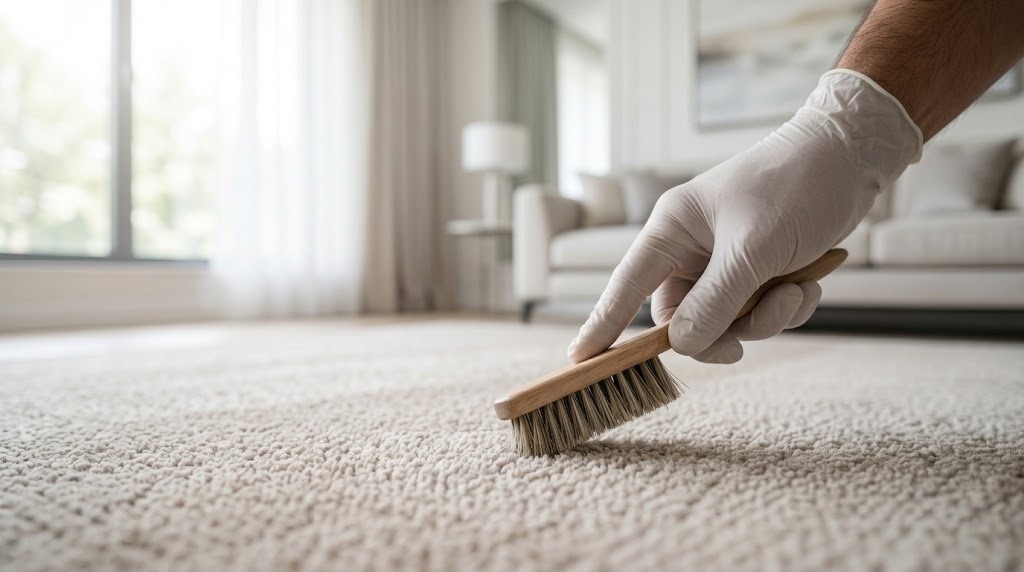 Finition soignee et redressement des fibres d un tapis propre apres nettoyage